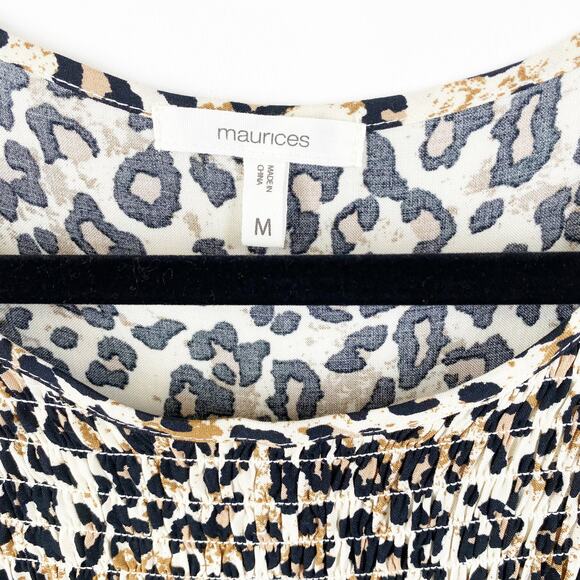 Leopard Print Blouse Maurices Womens Smocked Peplum Top SIze Medium - Picture 3 of 8